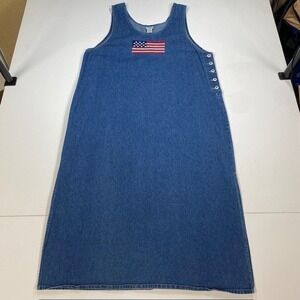 Carolina Colours Plus Denim Jumper Dress 16W Blue American Flag Embroidered Long